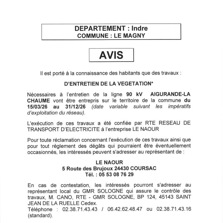 TRAVAUX ENTRETIEN DE LA VEGETATION  LIGNE 90KV AIGURANDE-LA CHAUME