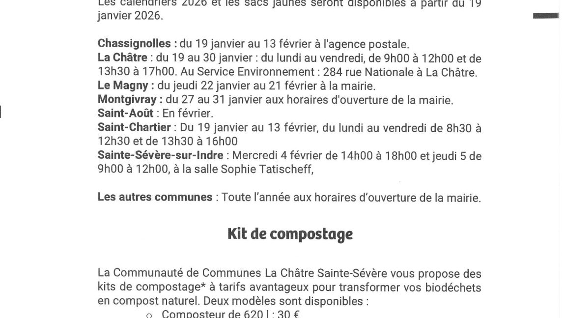 Calendriers et sacs jaunes